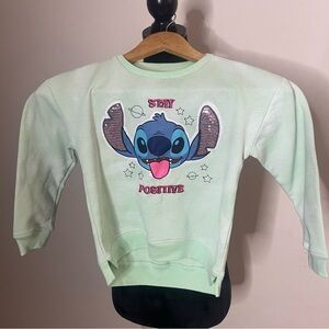 Disney Kids Stitch Mint Green Tie Dye Sequin Embroidered Crewneck Sweatshirt 6